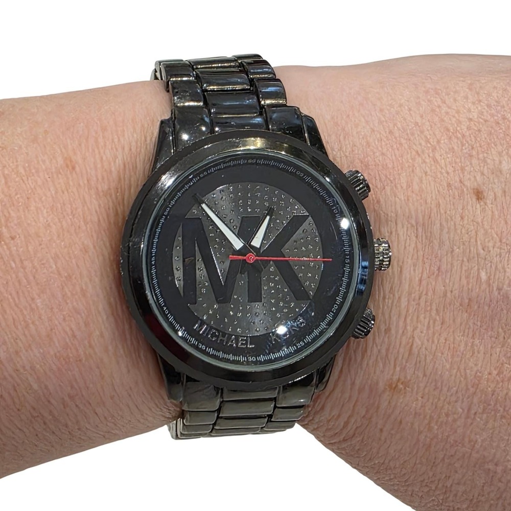 Michael Kors Black Stainless Steel Chronograph Watch MK5163 Rhinestone Dial - Picture 12 of 12